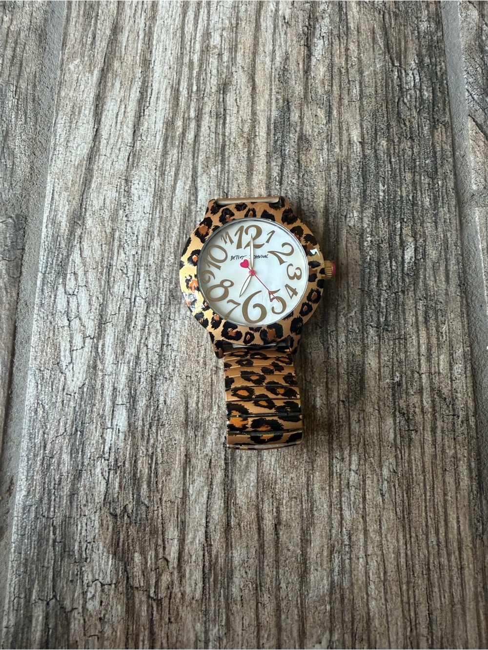 Betsey Johnson Watch Cheetah Leopard Print Band Gold Tone  Needs battery